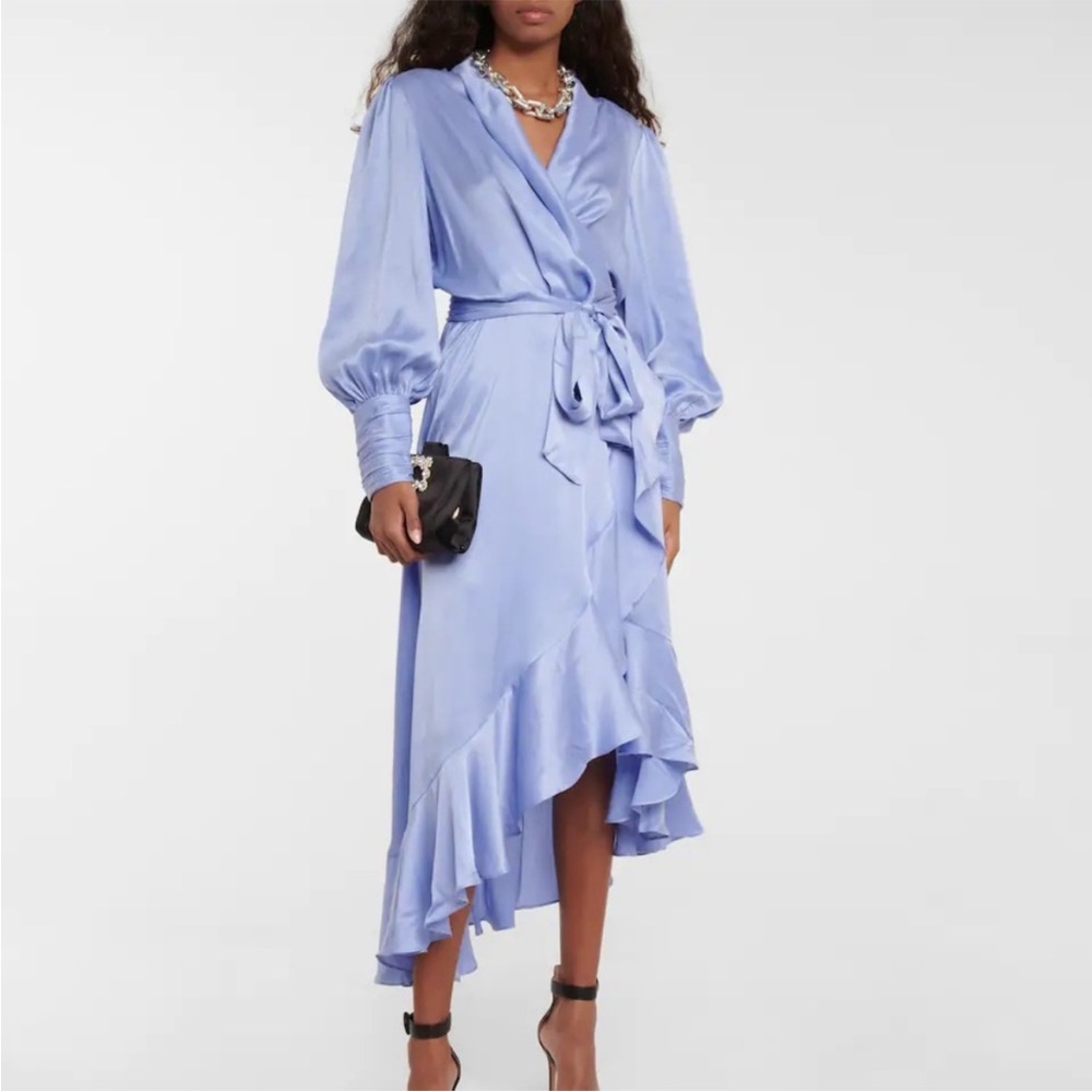 NWT Zimmerman Light Blue Silk Wrap Midi Dress Sz 3 (US10)